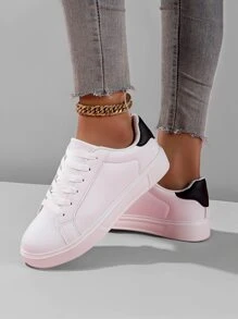 Baskets plates blanches sans lacet pour femmes, semelle souple, antidérapante, minimaliste, légère, décontractée, pour étudiante, extérieur, course, mode, polyvalente