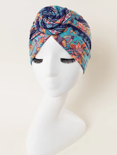 Awegeo 女士纯色裹身式头巾，带有褶边和花卉装饰 - 弹性透气头饰，休闲优雅，安全贴合防滑设计，可调节柔软面料，适合日常造型