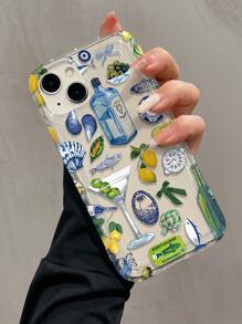 1pc Airbag Lemon Bottle Style Vintage Pattern Shockproof Protective Phone Case, Compatible With Apple IPhone 16, 15, 14, 13, 12, 11 Pro Max And Series