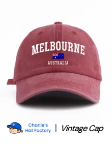 1 Pc MELBOURNE AUSTRALIA Print Washed Baseball Cap, Classic Stylish Soft Sweatband Adjustable Size Lightweight Sun Protection Versatile Classic Cap, Suitable For Outdoor Sports Daily Wear Party Vacation Perfect Gift For Friends And Family