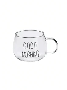 1pc Heat Resistant Glass Milk Cup With Handle, Breakfast Cereal Cup, Microwave Friendly Glass Tea Cup, Large Belly Mug(Without Spoon, It Needs To Be Purchased Separately)
