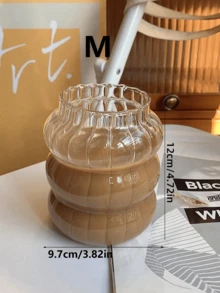 1pc玻璃简约透明饮水杯家用透明玻璃奶茶杯大肚杯（无吸管） - 無色 - 查看 8