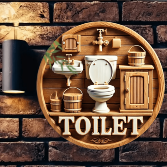 1个复古厕所金属标牌 - 2D铁艺平面印刷浴室图案，20.07x20.07厘米 - 适用于客厅、卧室、书房或门 - 独特的家居礼品创意，浴室墙面装饰 | 乡村风格装饰 | 精致手工制品，适用于家庭、餐厅、咖啡馆、车库装饰，多种设计，家居装饰，房间装饰，墙面装饰，生日礼物，毕业礼物，孔位随机