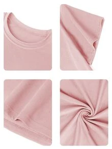 Tween Girls Student Casual Pink Printed Round Neck Short Sleeve T-Shirt, Summer Top - Pink - View 3