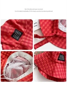 1 peça Vintage Check Pattern Applique Contraste Cor Cordão Aba Chapéu Bucket, Boho Vacay Primavera/Verão Chapéu de Sol, Brilhante Monocromático Look Amarrado Chapéu de Proteção Solar, Adequado para Diário Ao Ar Livre, Viagens de Lazer e Férias