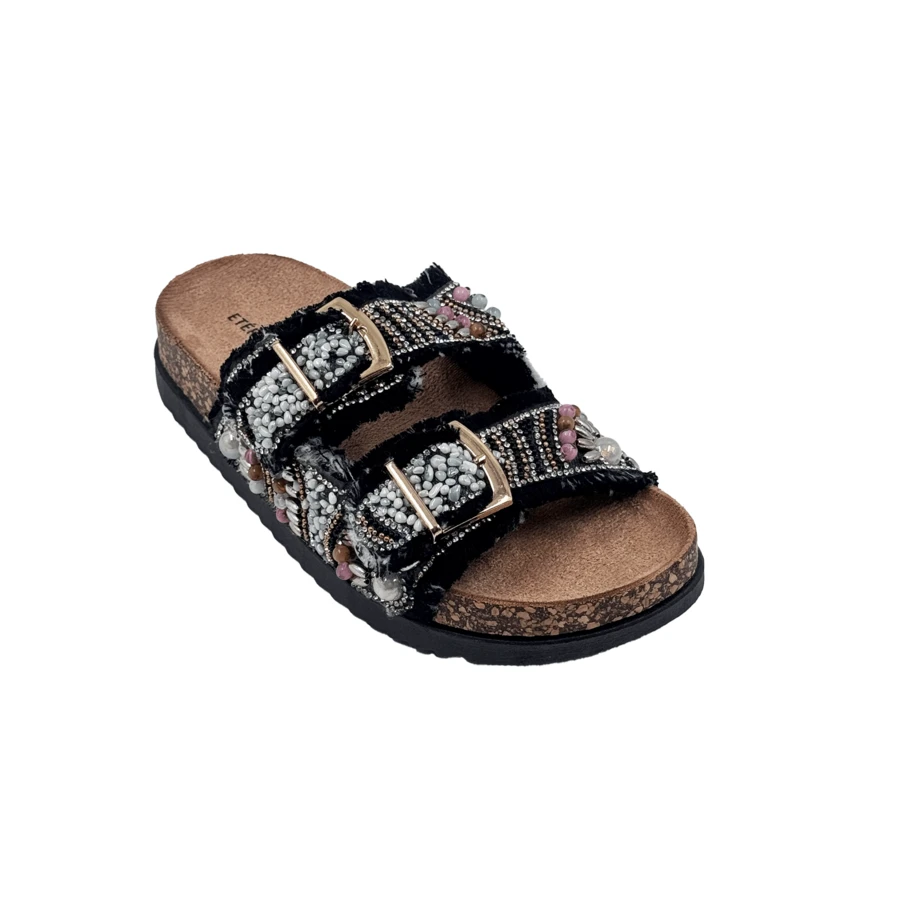 Sandales plates pour femmes - Noir - Voir 1