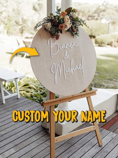 1pc Custom Name Wooden Acrylic Welcome Sign, Personalised Custom Wedding Plaque, Wedding Keepsake Suitable For Wedding, Bridal Party Decoration,Multi-Functional,Durable,Ornamental,Reusable,Exquisite,Stylish,High-Quality,Colorful,Modern,Custom,Personalized,Unique,Home Refresh,Customized Signs & Plaques