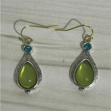1 Pair Bohemian Style Faux Vintage Green Cubic Zirconia Drop Earrings - Suitable For Weddings And Casual Wear