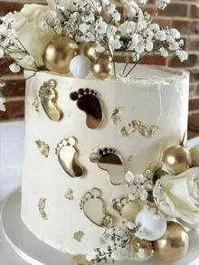 2 set/12 piezas Juego de decoraciones de topes de pastel de acrílico dorado para bautizo, baby shower y revelación de género, decoraciones de fiesta, topes de cupcakes con diseño de huellas para celebraciones de cumpleaños - Estilo A - Ver 1