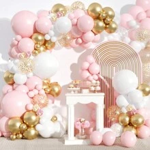 106 UNIDADES Guirnalda de globos rosa y dorado, globos de confeti rosa pastel, blanco y dorado para decoración de fiestas de cumpleaños, duchas nupciales, bodas y celebraciones
