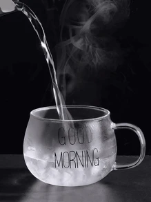 1pc Heat Resistant Glass Milk Cup With Handle, Breakfast Cereal Cup, Microwave Friendly Glass Tea Cup, Large Belly Mug(Without Spoon, It Needs To Be Purchased Separately)
