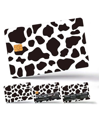 1/4pcs Black & White Contrast Credit Card Skins, Cow Print PVC Protective Cases, Personalized Stickers Fit For Debit Cards, ATM Cards And ID Cards,Back To School,School Supplies