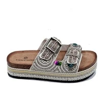 Sandales à plateforme avec boucle de fermeture, géométriques, bohèmes, cool, strass, brillantes - Blanc - Voir 4