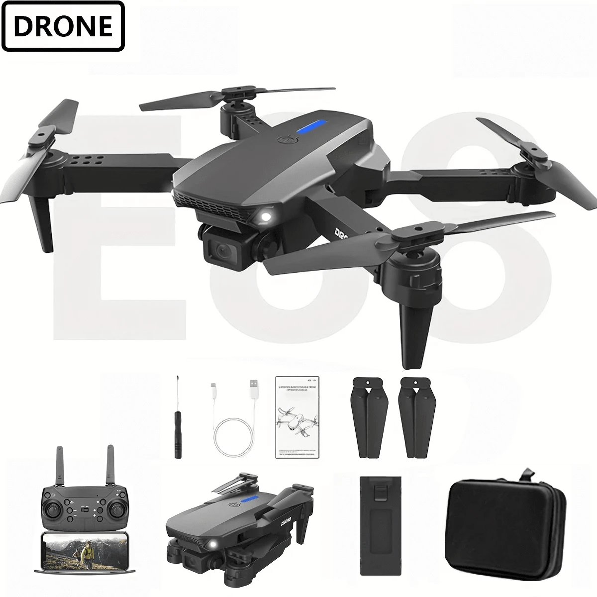 New Foldable Drone With Stable Altitude Hold, Remote Control, Gestures Selfie, Waypoint Fly, Auto-Follow, 3D Flip, One Key Start, 3 Speeds, Ideal Gift For Outdoor Fun - Drone- 1 Battery - 查看 1