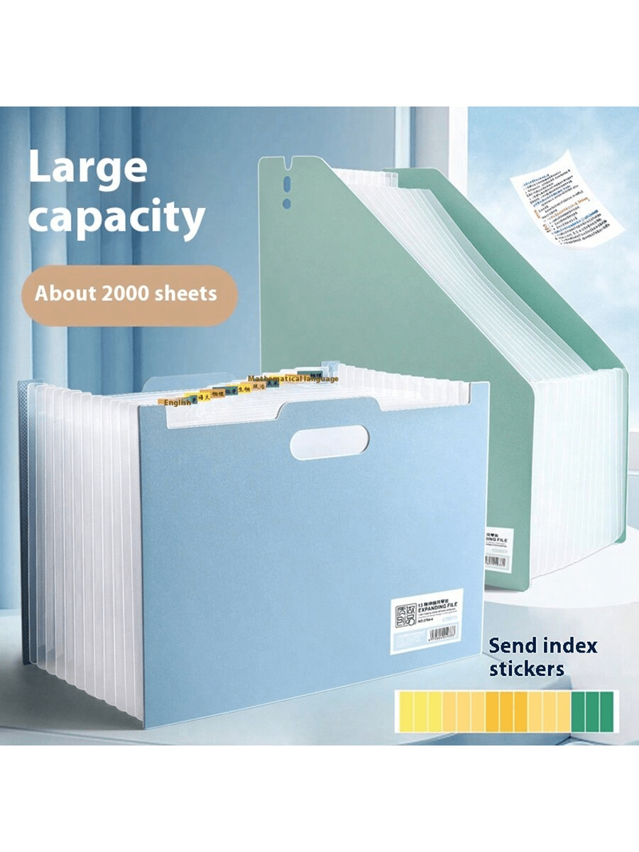1 peça, grande bolsa organizadora vertical com 13 compartimentos para papel de teste, pasta de documentos portátil multicamadas A4 de grande capacidade para mesa de escritório, armazenamento de livros para estudantes, volta às aulas, material escolar