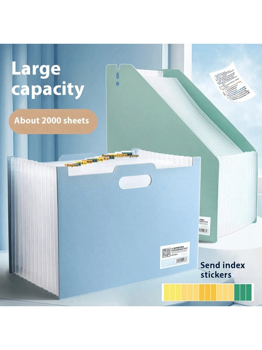 1 pieza Organizador de archivo de documentos vertical grande de 13 ranuras, bolso organizador de escritorio de oficina de gran capacidad para tamaño A4, portátil y multicapa, para almacenamiento de libros de estudiante, vuelta al colegio, útiles escolares - Versión horizontal - Ver 1