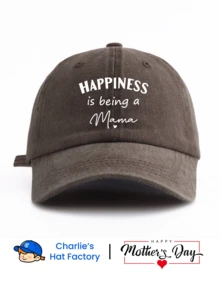 1 Pc HAPPINESS IS BEING A MAMA Print Washed Baseball Cap, Classic Casual Stylish Vintage Soft Sweatband Adjustable Size Lightweight Sun Protection Versatile Vintage Dad Hat, Suitable For Outdoor Sports Daily Wear Party Vacation Perfect As Mother's Day Gift For Wifey Mom Grandma And Friends - Mama - View 9