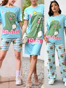 Conjunto de pijama de cuatro piezas para mujer estilo lindo Un regalo perfecto para el Día de la Madre. - Azul - Ver 2