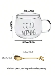 1pc Heat Resistant Glass Milk Cup With Handle, Breakfast Cereal Cup, Microwave Friendly Glass Tea Cup, Large Belly Mug(Without Spoon, It Needs To Be Purchased Separately)