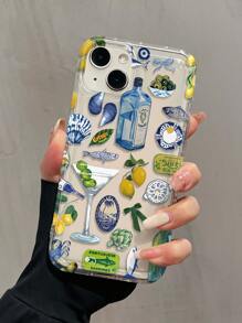 1pc Airbag Lemon Bottle Style Vintage Pattern Shockproof Protective Phone Case, Compatible With Apple IPhone 16, 15, 14, 13, 12, 11 Pro Max And Series