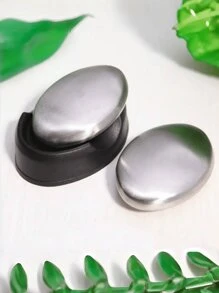 1 pieza Jabón de acero inoxidable con forma ovalada: elimina el olor a ajo, pescado y manos - Artículo esencial para el hogar