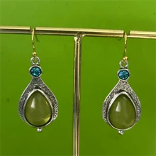 1 Pair Bohemian Style Faux Vintage Green Cubic Zirconia Drop Earrings - Suitable For Weddings And Casual Wear