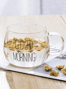 1pc Heat Resistant Glass Milk Cup With Handle, Breakfast Cereal Cup, Microwave Friendly Glass Tea Cup, Large Belly Mug(Without Spoon, It Needs To Be Purchased Separately)