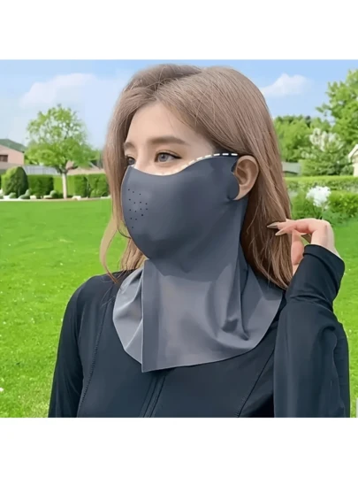 4pcs/Set Ladies UPF Face Mask, Ice Silk Fabric UV Protection Neck Gaiter Breathable Thin Solid Color Polyester