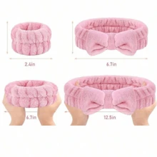 1 件洗脸头带/2 件洗脸腕带/3 套水疗头带、化妆头带、洗脸头带、护肤头带、蝴蝶结、泡泡、水疗头带、腕带、女士和女孩发饰套装