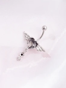 2025 Latest Zinc Alloy Heart-Shaped Angel Wing Pendant Stainless Steel Zirconia Navel Piercing Jewelry, To Match Red Customer