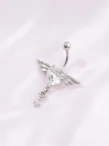 2025 Latest Zinc Alloy Heart-Shaped Angel Wing Pendant Stainless Steel Zirconia Navel Piercing Jewelry, To Match Red Customer