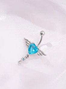 2025 Latest Zinc Alloy Heart-Shaped Angel Wing Pendant Stainless Steel Zirconia Navel Piercing Jewelry, To Match Red Customer
