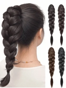 Synthetic Hair Extension Braid Ponytail Clip-On, Heat Resistant Braided Fake Ponytail, Handmade Woven Hair Accessory Suitable For Women Everyday & Party - Multicolor - View 3