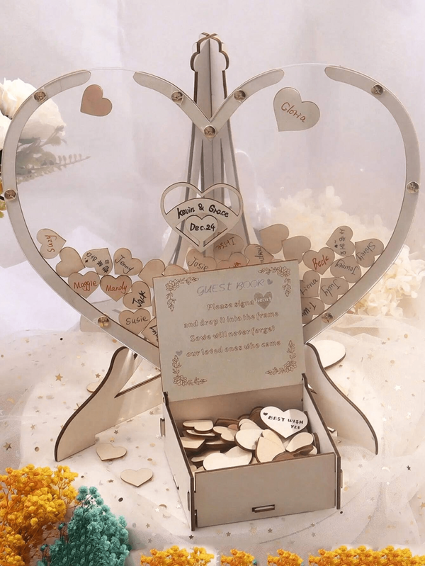 80PCS Wedding DIY Guestbook Wooden Drop Heart Signature Table Photo Frame Birthday Valentine's Day Wedding Party Decorations