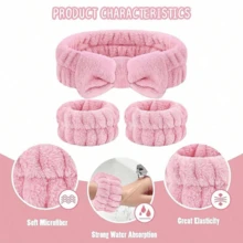 1 件洗脸头带/2 件洗脸腕带/3 套水疗头带、化妆头带、洗脸头带、护肤头带、蝴蝶结、泡泡、水疗头带、腕带、女士和女孩发饰套装