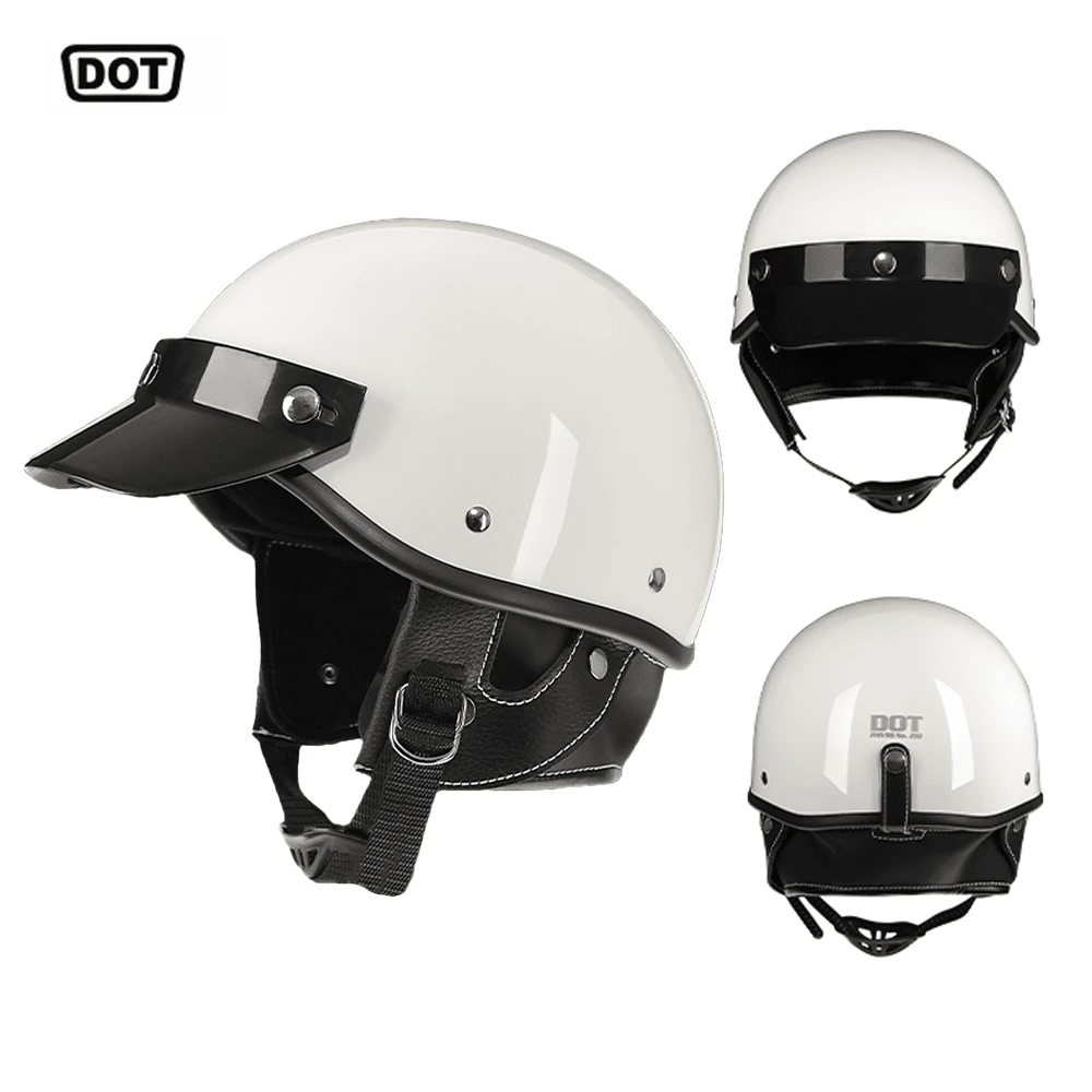 DOT 认证复古摩托车头盔，日本半盔，适用于摩托车、电动自行车，男女通用，四季皆宜 - 彩色 - 查看 1