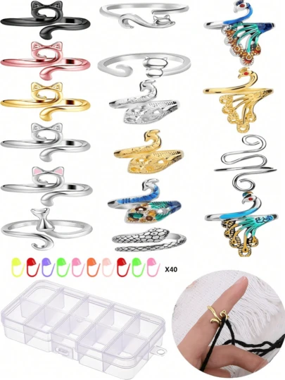 Juego de 3 anillos ajustables de tensión para mujeres para ganchillo, útiles para los dedos, herramienta guía de hilo para accesorios de tejido a ganchillo