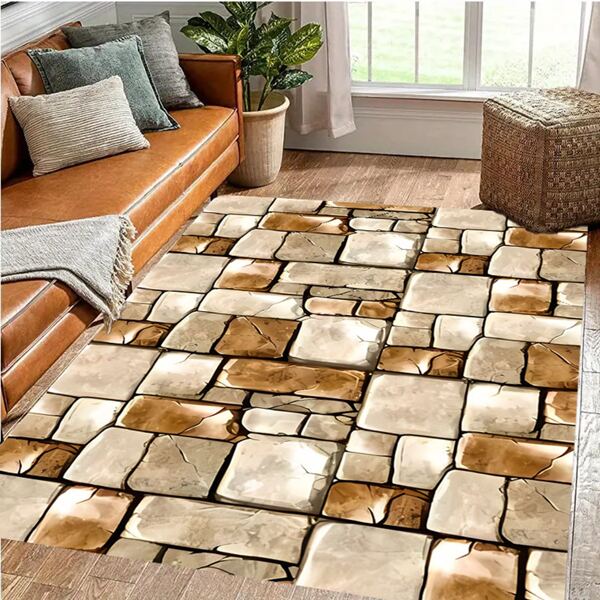 1pc Creative Stone Pattern Design Carpet,Modern Art Design Floor Mat,Polyester Fiber, Non-Slip Backing, Machine Washable, Versatile Indoor/Outdoor Use, Home Decor Carpet For Living Room, Bedroom, Dining Room, Camping
