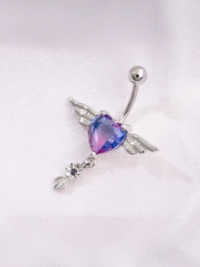2025 Latest Zinc Alloy Heart-Shaped Angel Wing Pendant Stainless Steel Zirconia Navel Piercing Jewelry, To Match Red Customer