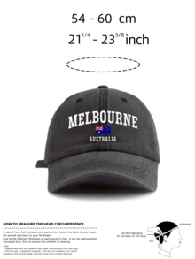 1 Pc MELBOURNE AUSTRALIA Print Washed Baseball Cap, Classic Stylish Soft Sweatband Adjustable Size Lightweight Sun Protection Versatile Classic Cap, Suitable For Outdoor Sports Daily Wear Party Vacation Perfect Gift For Friends And Family