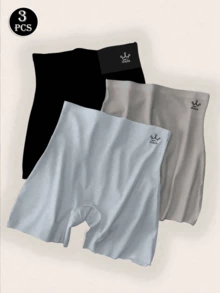 3pcs Women High Waist Seamless Briefs, Skin-Friendly Comfortable Elegant Simple Solid & Printed Tummy Control Anti-Chafe Panties