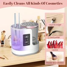 3-In-1 Electric Makeup Brush Cleaner With Brush Dryer And Stand, Portable Automatic USB Makeup Brush Cleaning Tool, Suitable For Various Sizes Of Beauty Makeup Brush Sets Including Contour Brush, Eyeshadow Brush And Blush Brush - White - View 5