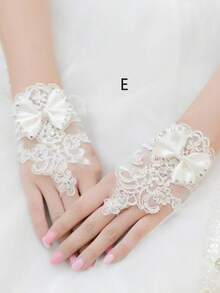 1 par de guantes cortos sin dedos con decoración de encaje y cristales para novia, para mujeres, accesorios de San Valentín, otoño