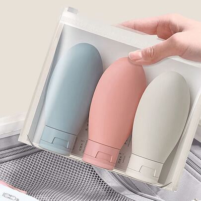 3pcs 60ml Leak-Proof Travel Bottles, Soap Dispenser Set, TSA Approved Silicone Squeeze Shampoo Refillable Toiletry Containers, Portable Nordic Style Travel Liquid Containers, Leak-Proof Refillable Packaging Liquid Containers, Empty Travel Containers, Suitable For Travel Decanting Bottles (With Labels)