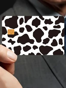 1/4pcs Black & White Contrast Credit Card Skins, Cow Print PVC Protective Cases, Personalized Stickers Fit For Debit Cards, ATM Cards And ID Cards,Back To School,School Supplies - Multicolor - View 4