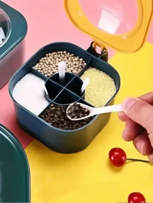 1 Set Caja organizadora de especias de 4 en 1 de gran capacidad con tapas y cucharas, excelente para la organización de la cocina del hogar, salero, frascos de especias, almacenamiento de condimentos, artículos esenciales de cocina, imprescindible para apartamentos - Multicolor - Ver 2