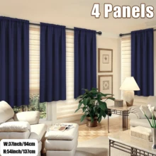 4 Panels Elegant Rod Pocket Curtains For Bedroom, Decor Privacy Light Filtering Indoor Drapes Curtains For Living Room, Office, Dining Room - Màu xanh hải quân - Xem 2