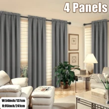 4 Panels Elegant Rod Pocket Curtains For Bedroom, Decor Privacy Light Filtering Indoor Drapes Curtains For Living Room, Office, Dining Room - Xám - Xem 8