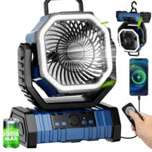 20000mAh/10000mAh Camping Fan With LED Light, Auto-Oscillating Desk Fan With Remote Control And Hook, Rechargeable Battery Powered Outdoor Tent Fan With Timer, 4-Speed USB Fan For Outdoor Tent, Blackout, Construction Site, Camping, Travel - Multicolor - View 8