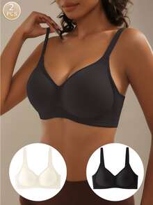 2 Packs Women Underwire Bras - Small Bust Enhancing, Back Support, Anti-Sagging - Multicolor - View 1